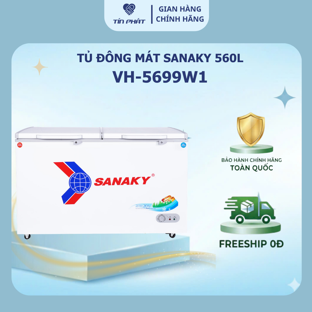 [ Miễn phí giao lắp HN ] Tủ Đông Mát Sanaky dàn đồng 560 lít VH 5699W1 - 2 ngăn - Hàng chính hãng