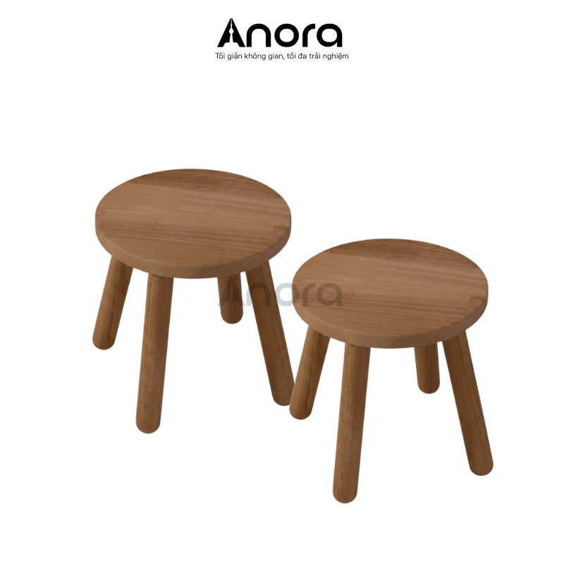 Combo 2 Ghế Đẩu Tròn Gỗ Ø24 Màu Walnut Anora Home - Ghế Đôn Decor Phòng Cực Sang, Chân Tháo Lắp Thôn