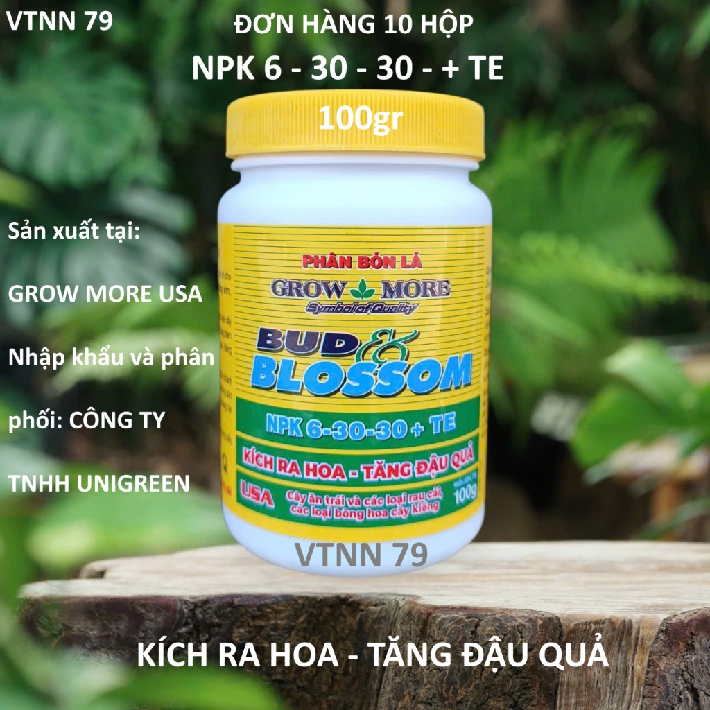 10 HỘP PHÂN BÓN LÁ NPK 6 30 30 + TE GROW MORE 100G. KÍCH RA HOA - TĂNG ĐẬU QUẢ