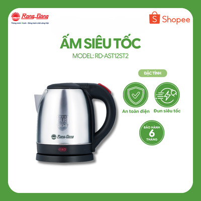 Ấm điện siêu tốc 1,2 lít Rạng Đông Model: RD-AST12ST2 tự động ngắt khi nước sôi