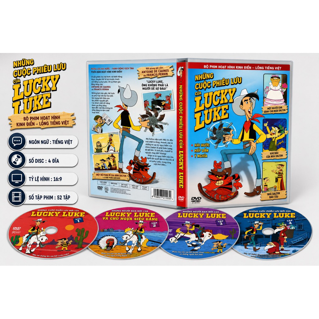 Dvd Phim Hoạt Hình Lucky Luke Lồng Tiếng Trọn Bộ 4 Đĩa