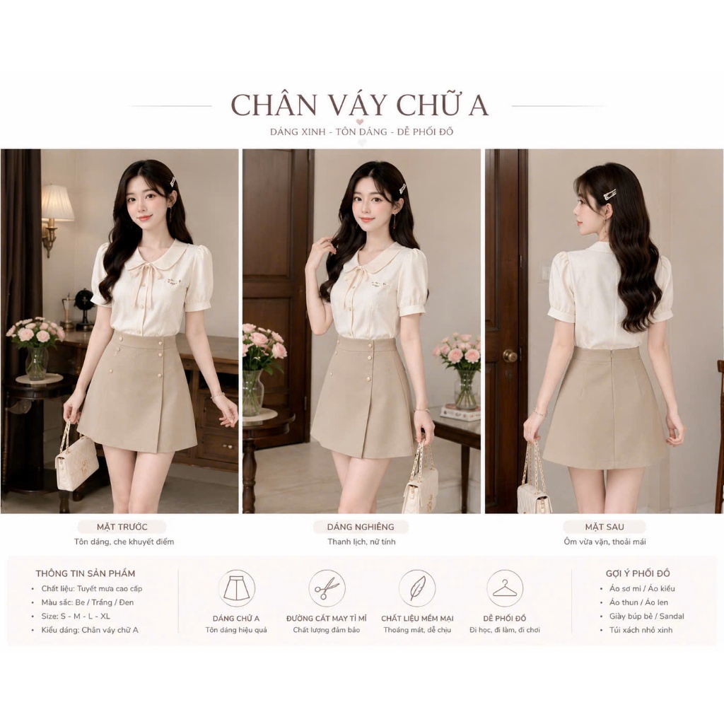 LUNA Fashion Chân Váy Chữ A Nữ Cạp Cao Tôn Dáng Hàn Quốc