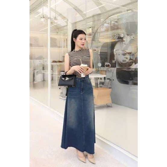 LUNA Fashion Chân Váy Jean Nữ Cạp Cao Tôn Dáng Hàn Quốc