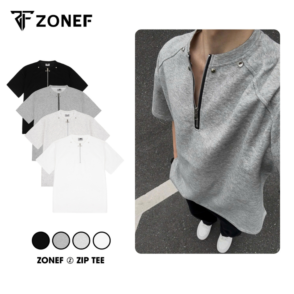 Áo Thun Cổ Zip Form Oversize by ZONEF STUDIO, Áo Phông Nam Nữ Unisex Chất Vải Cotton Hàn Mềm Mịn Co 