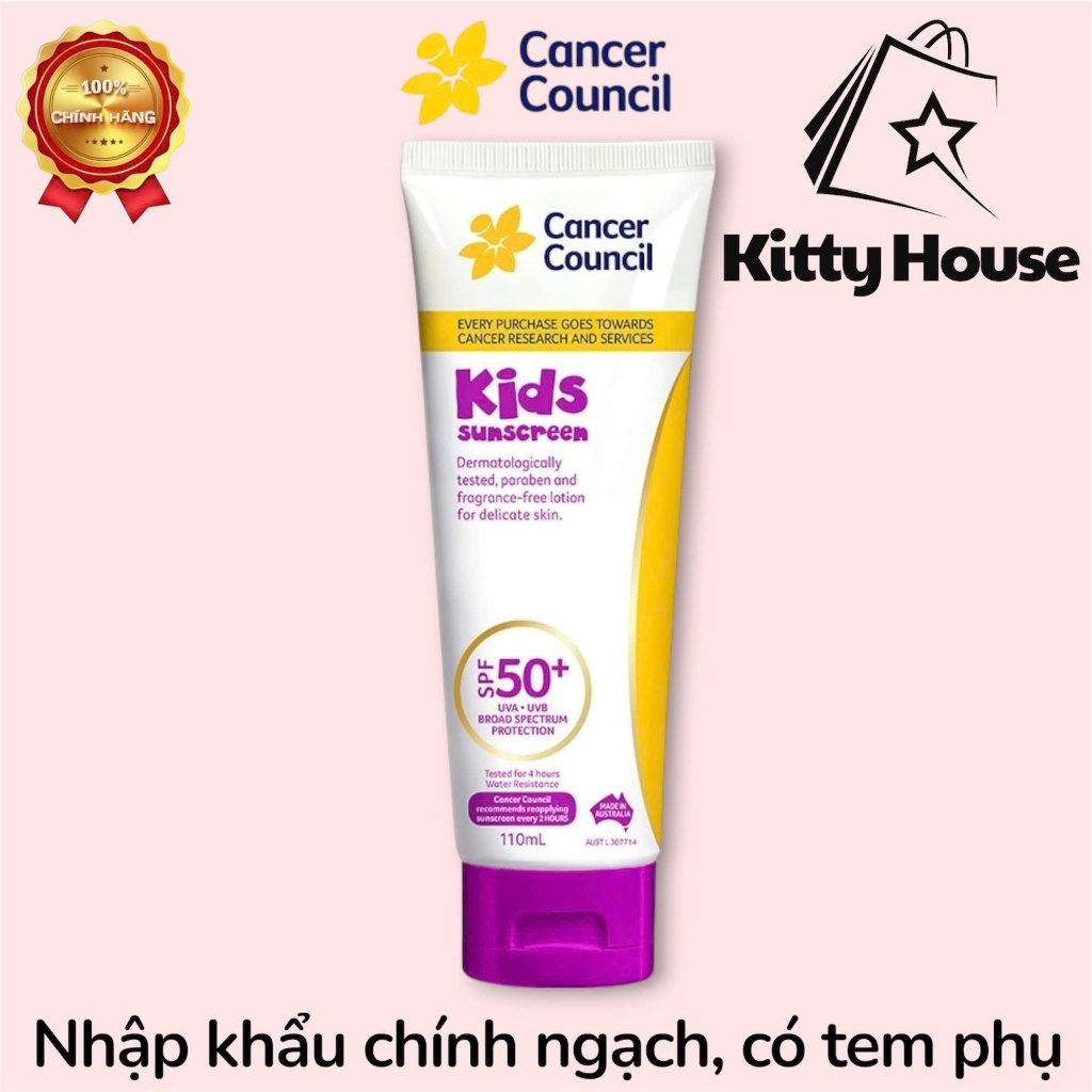 Kem chống nắng trẻ em Cancer Council Kids SPF 50+/PA ++++ tuýp 110ml