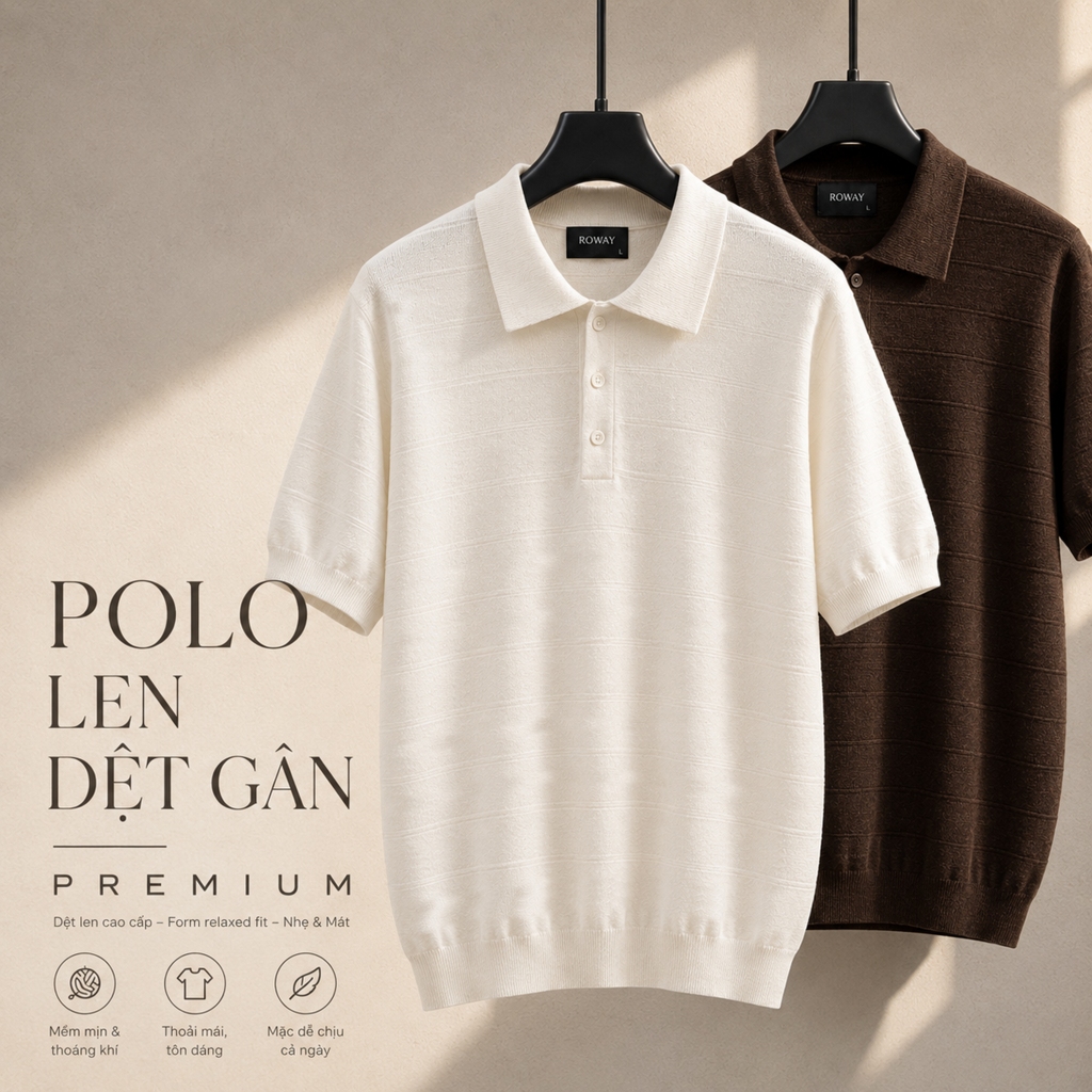 [MỞ BÁN] Áo polo dệt len ROWAY PREMIUM cotton | Polo len dệt gân