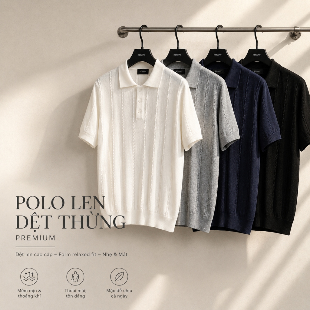 [MỞ BÁN] Áo polo dệt len ROWAY PREMIUM cotton | Polo len dệt thừng
