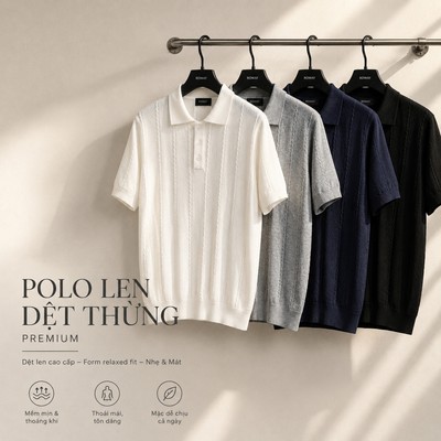 Áo polo dệt len ROWAY PREMIUM cotton | Polo len dệt thừng