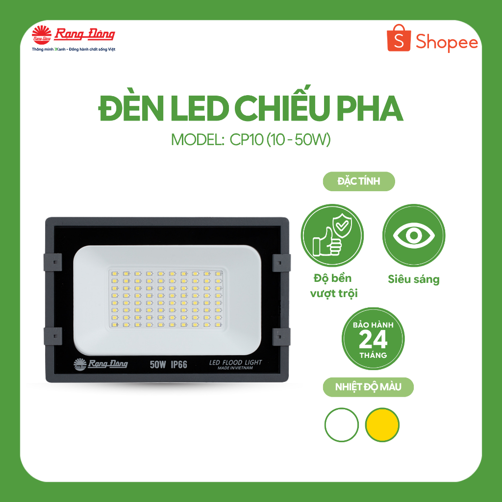 Đèn led chiếu pha Rạng Đông CP10 10W - 50W bảo hành 2 năm