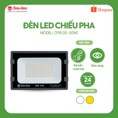 Đèn LED chiếu pha Rạng Đông CP10 10W-50W IP66 ngoài trời, chống nước, sáng mạnh, bảo hành 2 năm