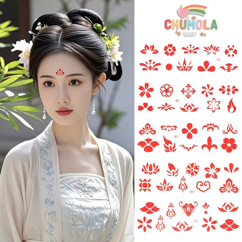 (2 tấm) Hình xăm chu sa dán trán phong cách mỹ nữ cổ trang xinh xắn