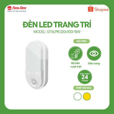 Đèn LED gắn tường, đèn tường cảm biến 15W Model: GT16.PIR 220x100/15W Chính hãng