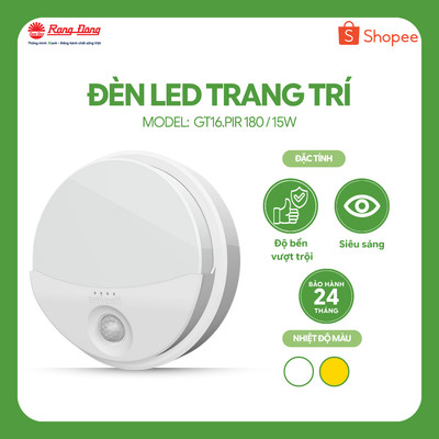 Đèn LED gắn tường cảm biến 15W Model: GT16.PIR 180/15W Chính hãng Rạng Đông