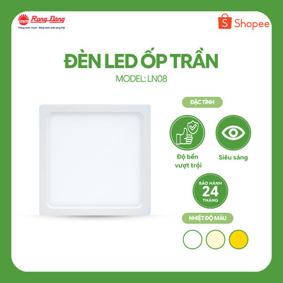 Đèn LED ốp trần vuông Rạng Đông model D LN08L ánh sáng trắng