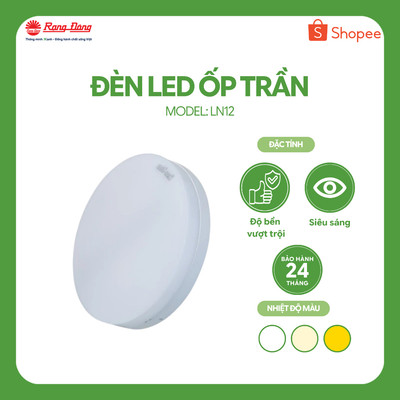 Đèn LED ốp trần tròn Rạng Đông model LN12N đế nhựa