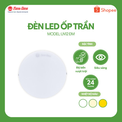 Đèn LED ốp trần vuông đổi màu Rạng Đông model LN12 đế nhôm