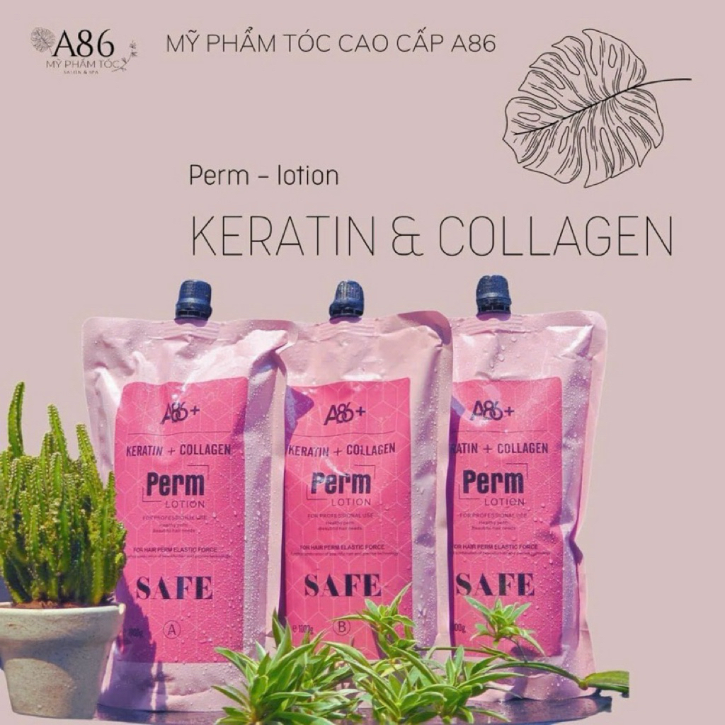 Thuốc Uốn Duỗi A86 Safe Uốn Duỗi Trung Hoà Không Cần 1000ml, Nồng Độ PH 7.5 Bổ Sung Karatin, Collage