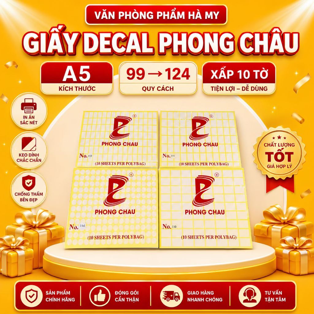 (Xấp 10 Tờ) Giấy Decal Phong Châu A5 Có Lớp Keo Dán Chắc Chắn