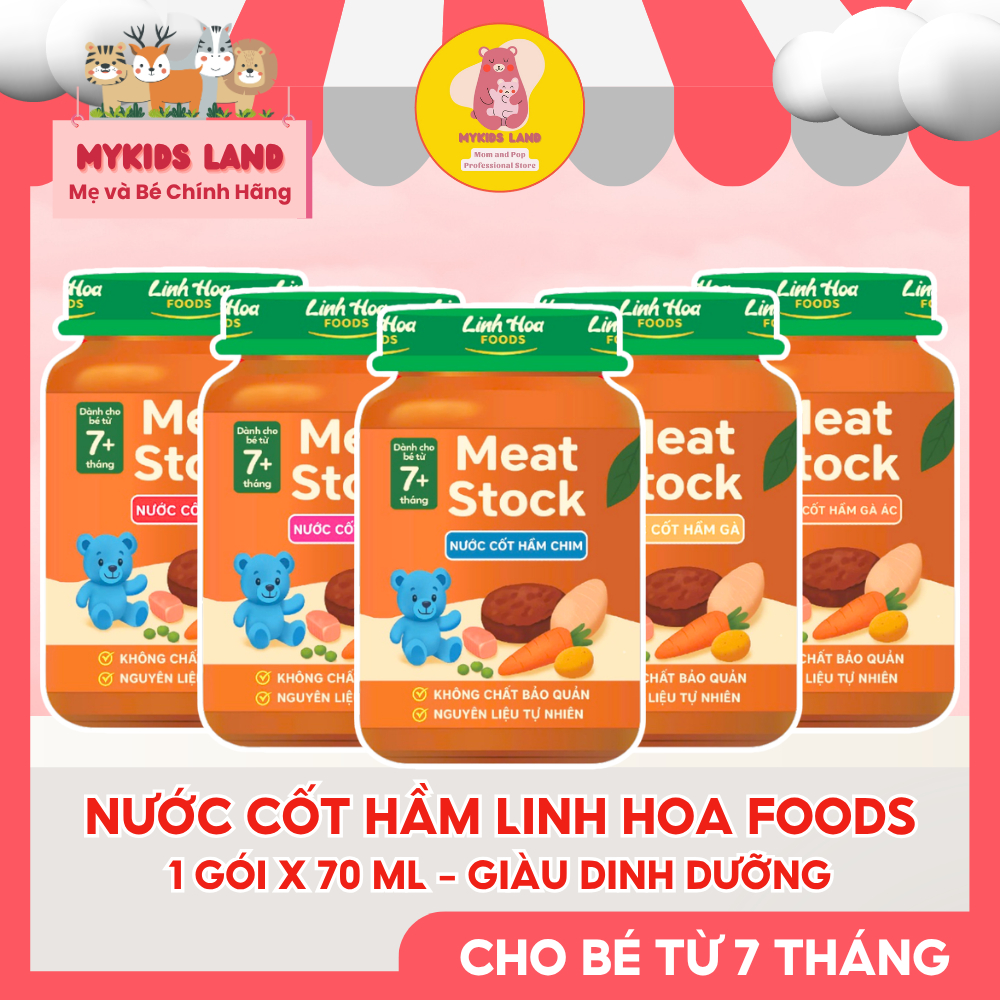 [TÚI 70ML] Nước Cốt Hầm Cho Bé Ăn Dặm LINH HOA FOODS - Meat Stock Đủ Vị Heo/Bò/Gà/Gà Ác/Chim Cho Bé 