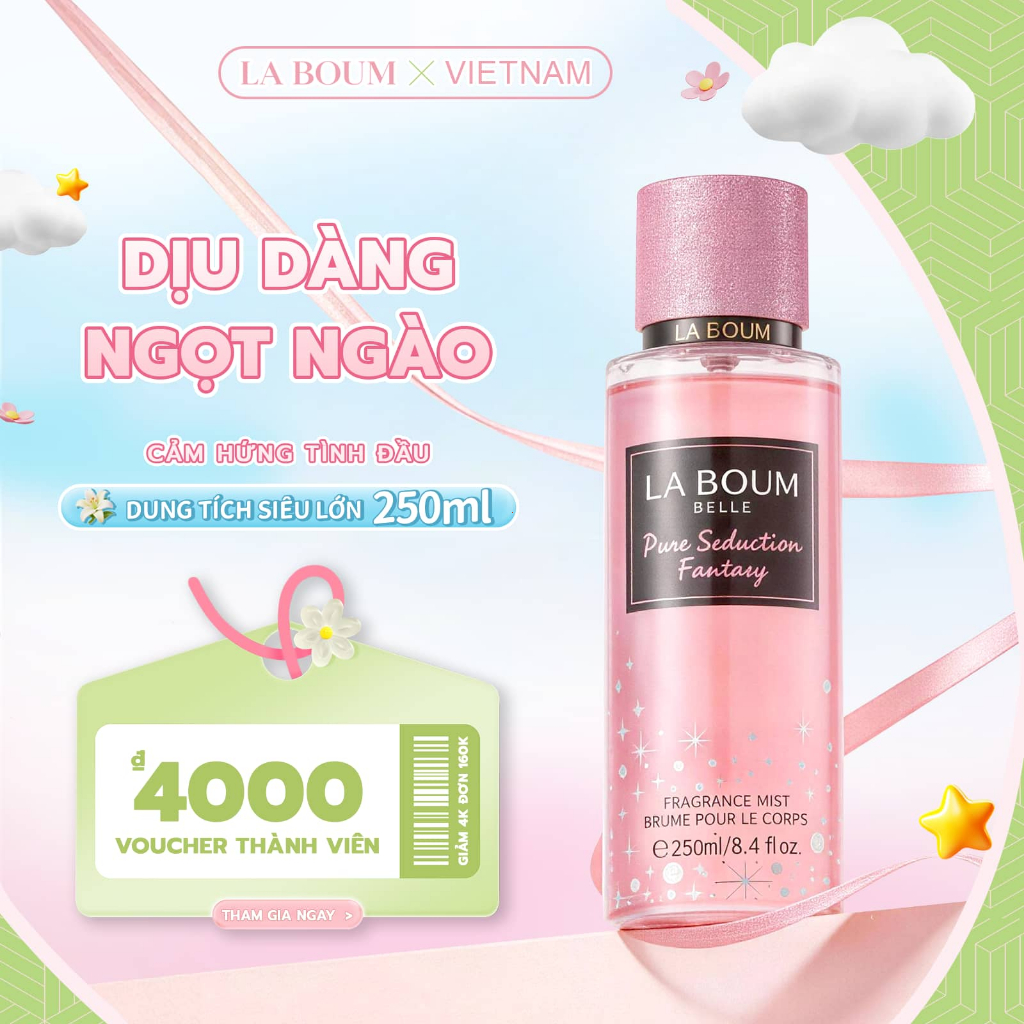 Xịt Thơm Body Mist LA BOUM 250ML Nữ Có Nhũ Hương Trái Cây Tươi Mát & Ngọt Ấm Tầng Hương