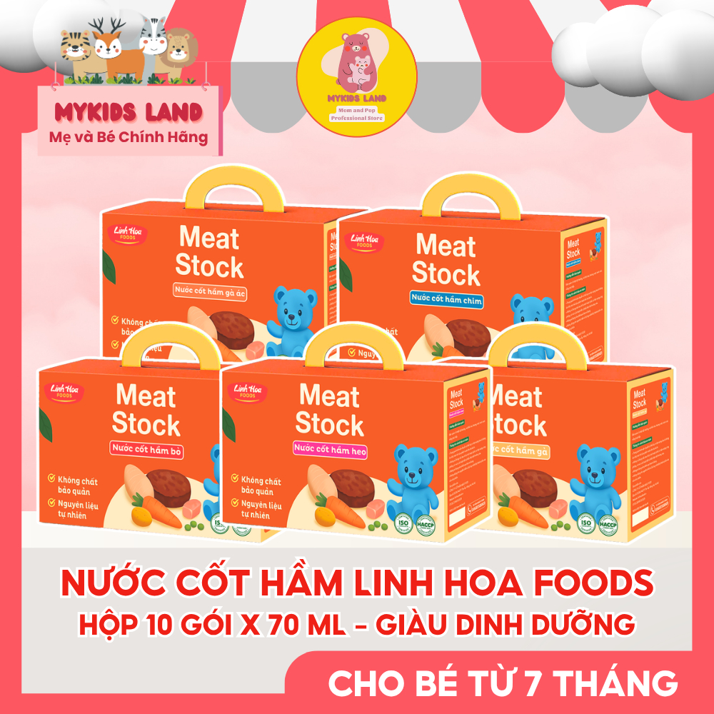 [HỘP 10 TÚI / 70ML ] Nước Cốt Hầm Cho Bé Ăn Dặm LINH HOA FOODS - Meat Stock Đủ Vị Heo/Bò/Gà/Gà Ác/Ch