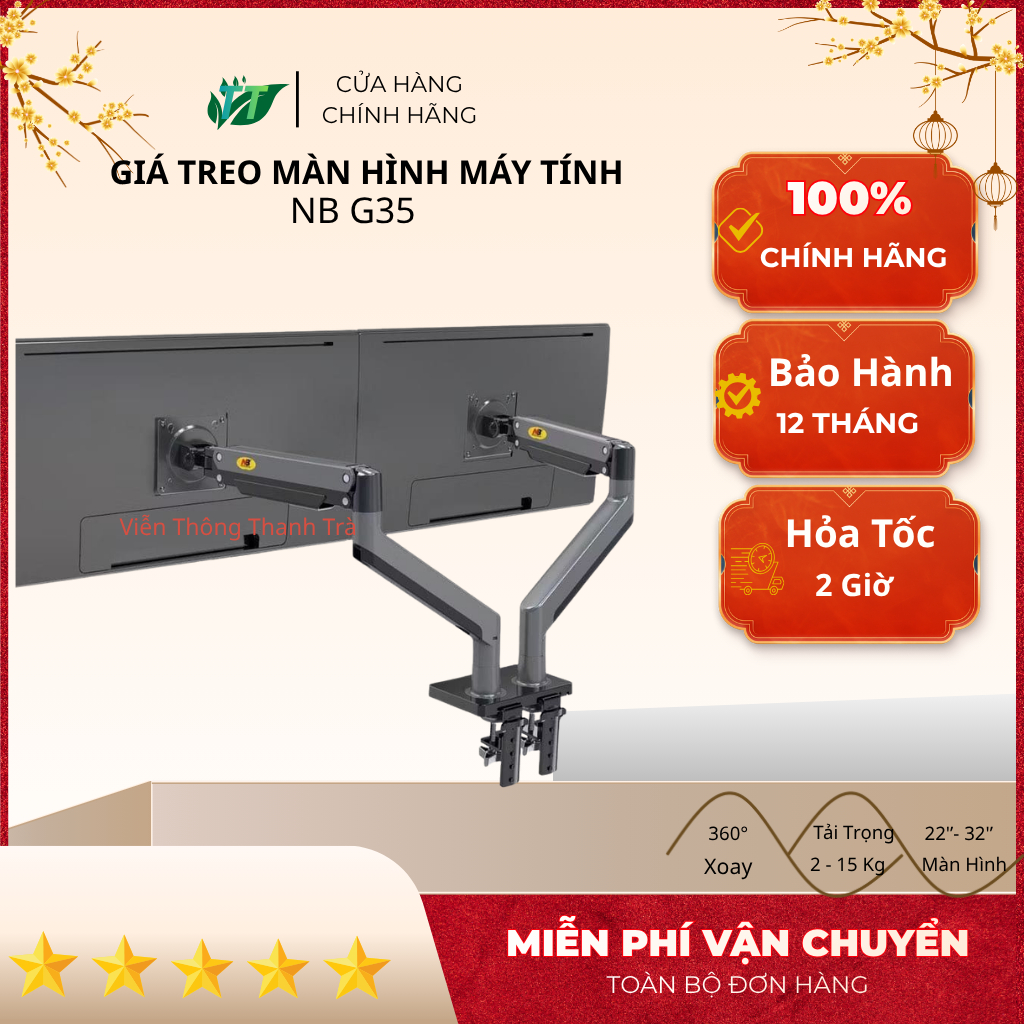 Giá Treo Hai Màn Hình NB G35 22" - 32" / NB H180 17 - 30" - Tay Arm Đỡ 2 Màn Hình Gắn Bàn