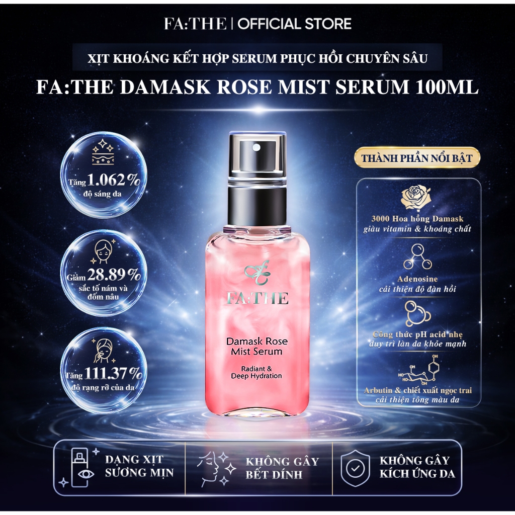 [LIVE] Tinh Chất Dưỡng Da Dạng Xịt FATHE Damask Rose Mist Serum 100ml
