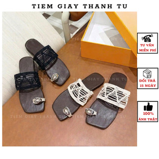 6609-1 [tiệm giầy thanh tú ] Dép xỏ ngón đính đá Đan Lưới Cao Cấp - Dép Lê Nữ Đế Bệt kẹp ngón hàng QC fullbox