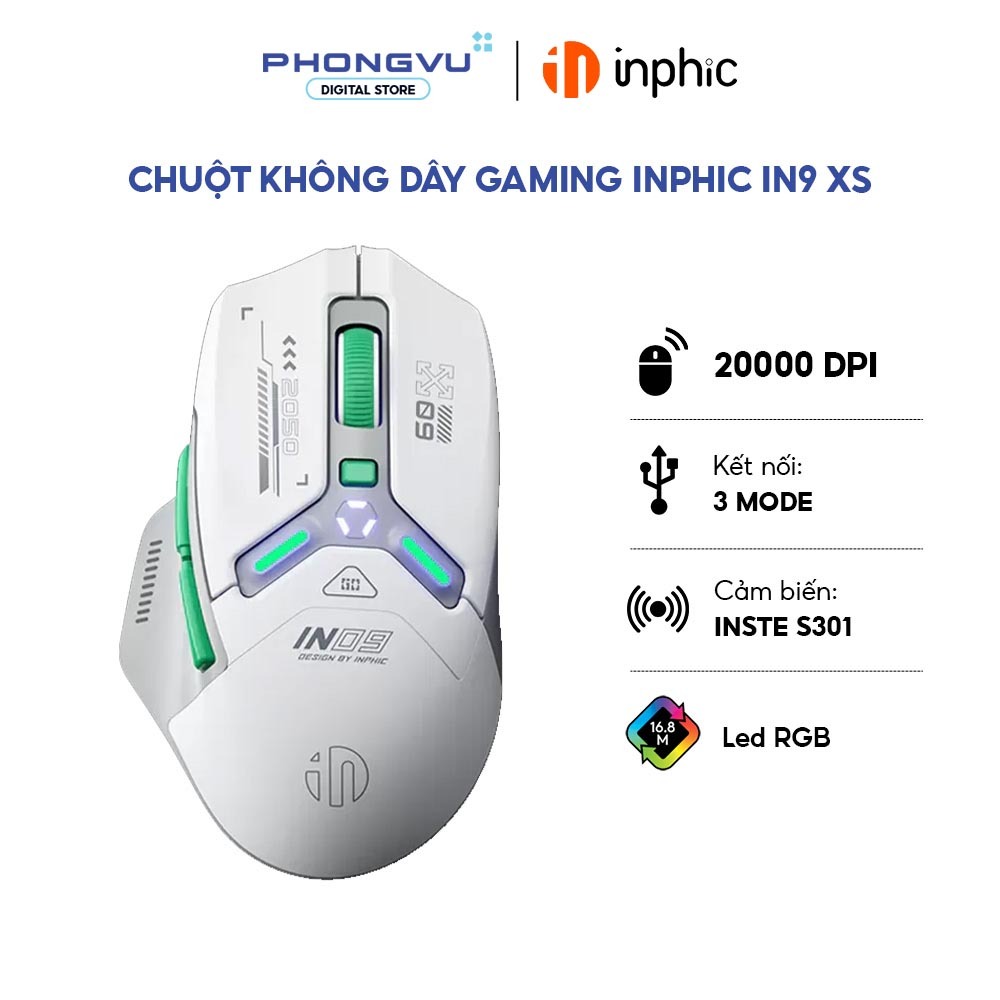 Chuột không dây Gaming Inphic IN9 XS PixArt PAW3311 NearLink (Green) - Bảo hành 12 tháng
