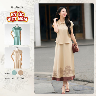 Áo Kiểu Nữ Sơ Mi Lụa LAMER FASHION Dáng Suông Vai Chờm Cổ Bẻ Phối Chân Váy Lụa In Họa Tiết L61B26H022 L62L26Q008