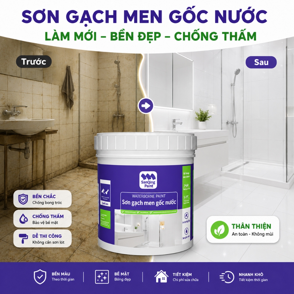SANQING Sơn Gạch Men Nhà Vệ Sinh Nhà Tắm Nhà Bếp Chống Thấm Kháng Nước Đổi Màu Gạch Cũ Lát Nền Ốp Tường Chống Ẩm Mốc