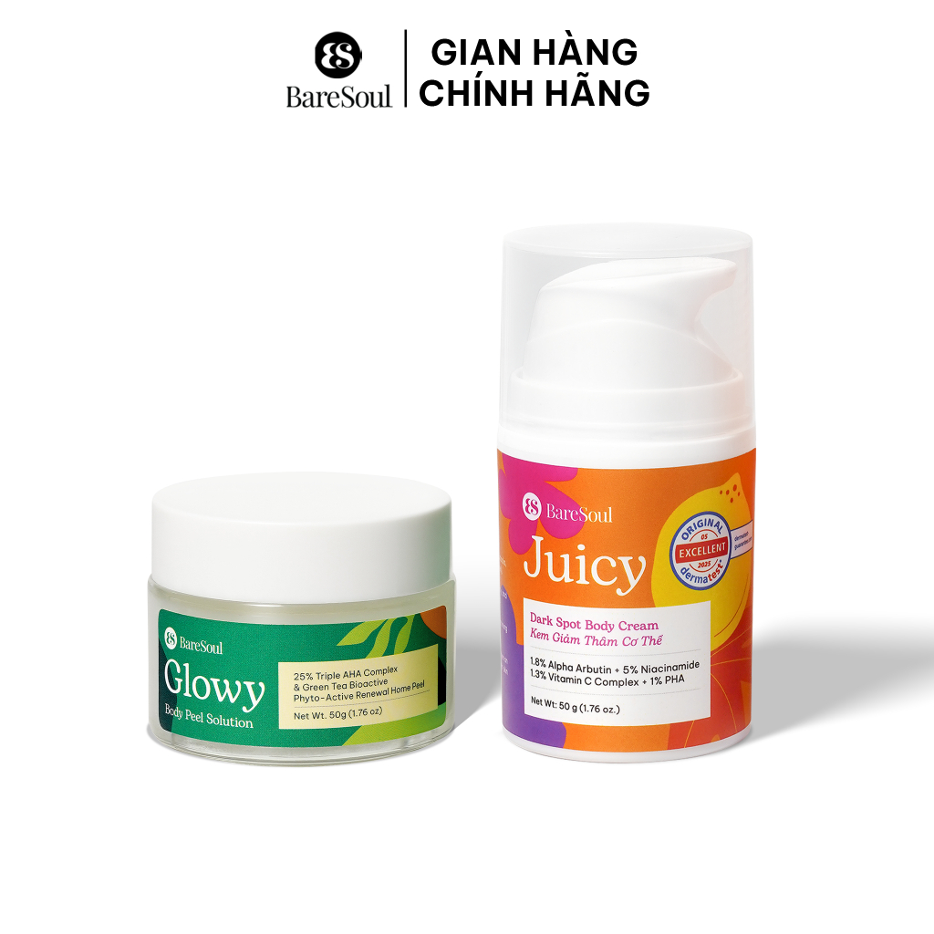 [LIVE] [TẶNG CỌ] COMBO Peel Glowy 50g, kem dưỡng Juicy 50g giúp làm sáng, giảm thâm mông, nách, biki