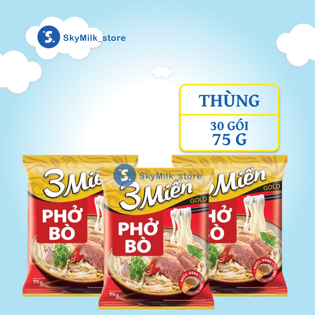 Thùng 30 Gói Phở Bò 3 Miền Gold 75g -  Phở Bò 3 Miền Gold