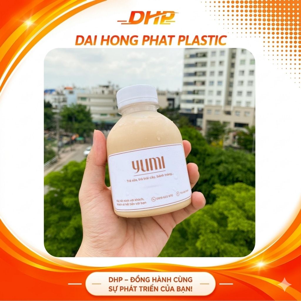 [Giá Xưởng] SET 50 Chai Nhựa PET Dáng Tròn Lùn Cổ Rộng 330ML Đựng Trà Sữa Xinh Xắn Kèm Nắp F38