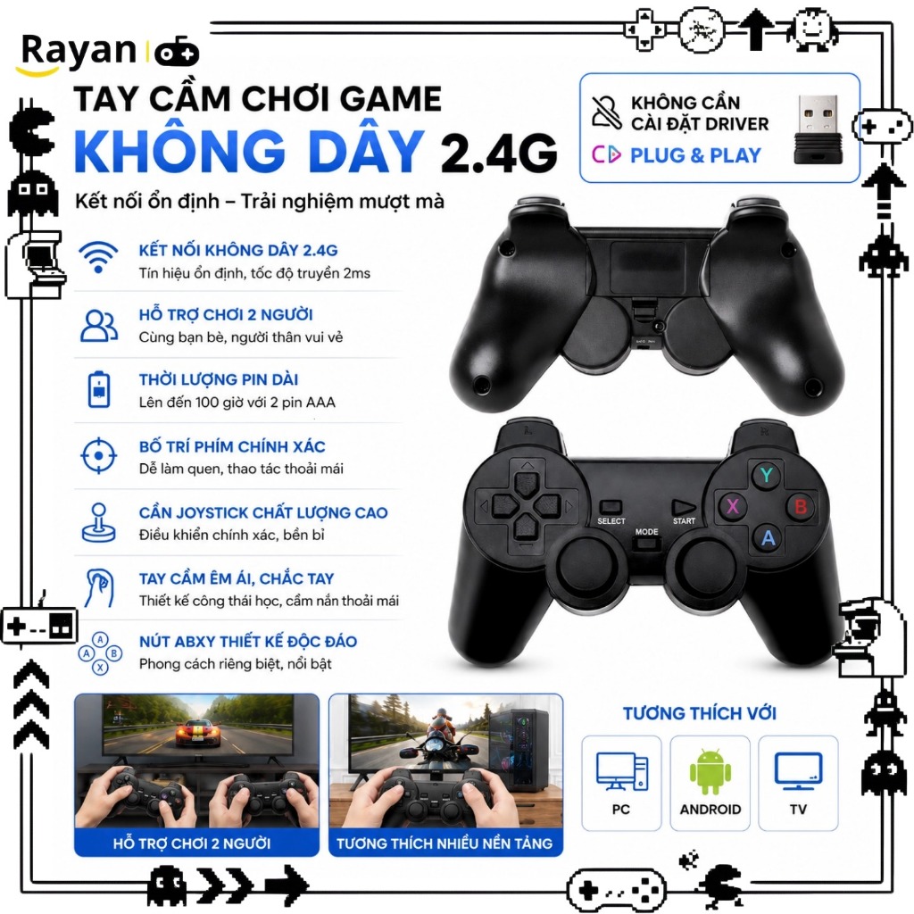 Bộ 2 tay cầm chơi game stick stick , cho PC, Laptop, Android, TTV Box