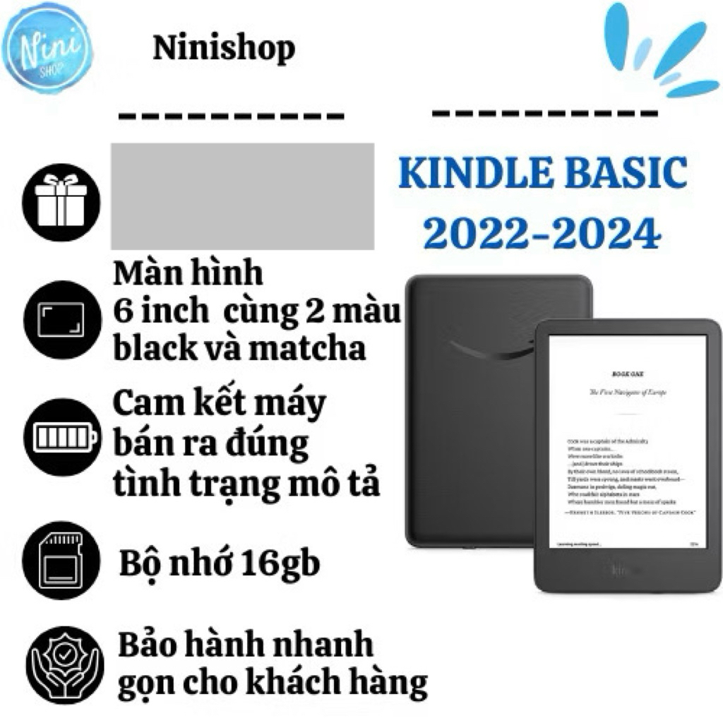 Máy đọc sách Kindle Basic 2022-2024 TẶNG KÈM BAO DA