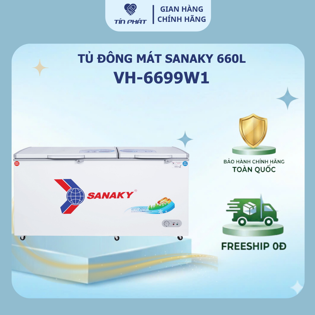 [ Miễn phí giao lắp HN ] Tủ Đông Mát Sanaky dàn đồng 660 lít VH 6699W1 - 2 ngăn - Hàng chính hãng