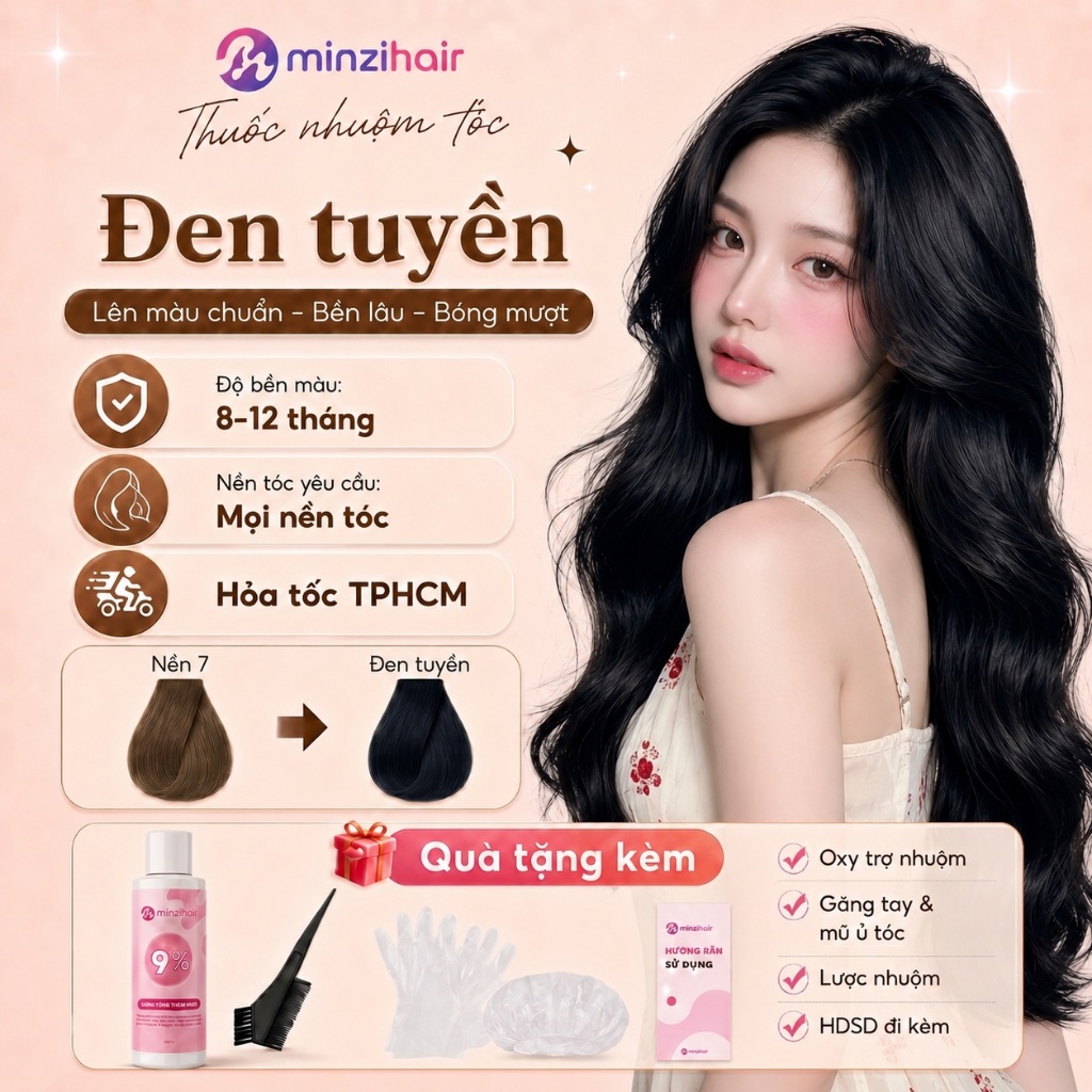 Thuốc nhuộm tóc màu ĐEN TUYỀN Minzihair - Lên từ mọi nền tóc