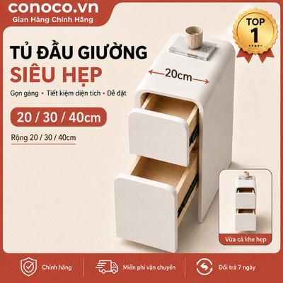 Tủ đầu giường bọc da CONOCO siêu hẹp nguyên chiếc chống nước cho phòng nhỏ