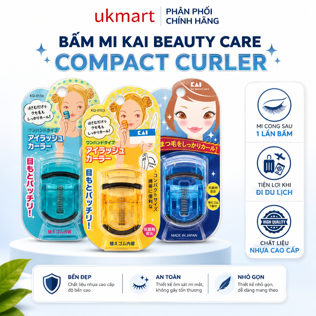 Bấm Mi Kai Beauty Care Compact Curler Giúp Mi Cong Tự Nhiên Nhỏ Gọn Dễ Sử Dụng Nhật Bản