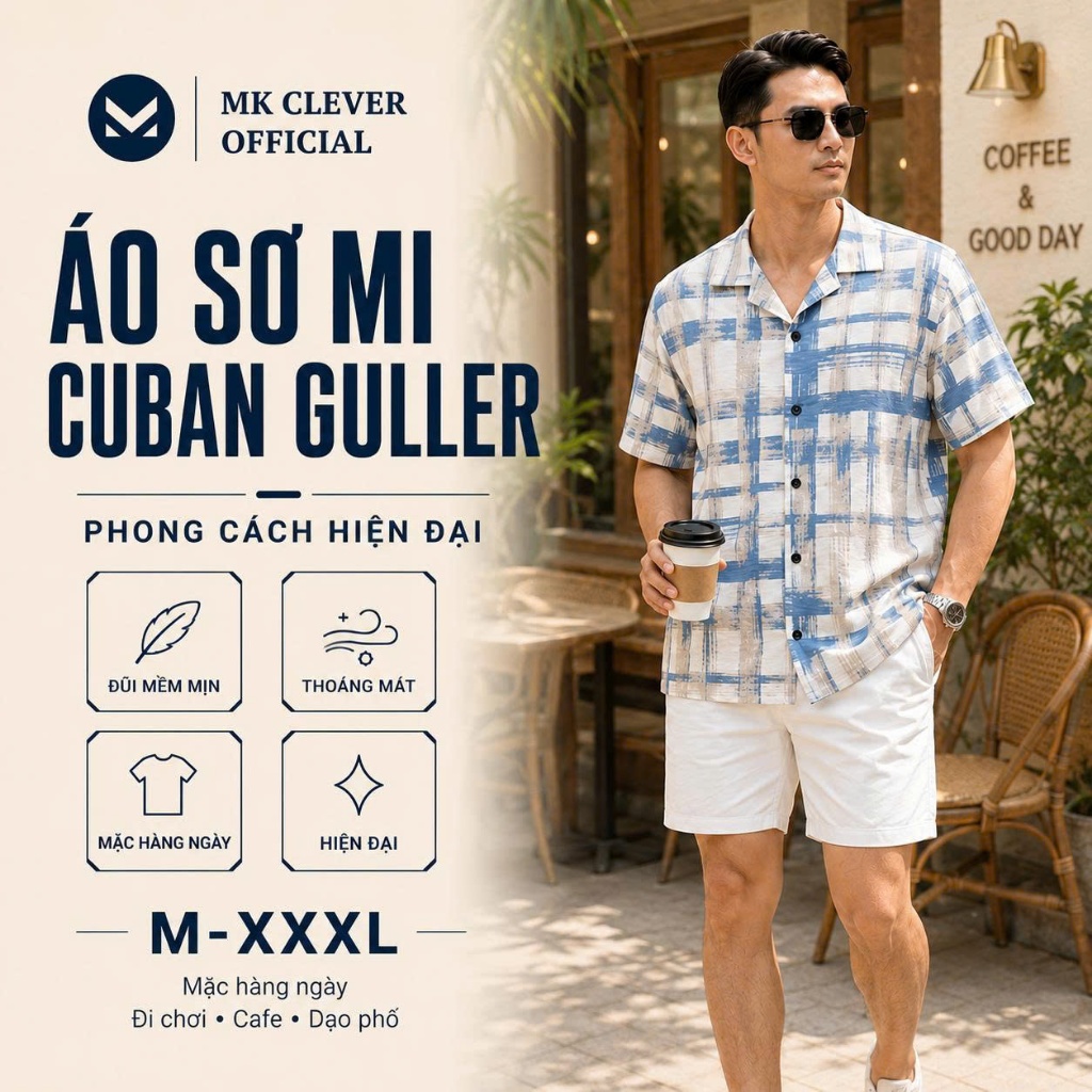 Áo sơ mi nam họa tiết Guller MK CLEVER Vải Đũi thoáng mát, thấm hút, mềm mịn, form dáng thoải mái