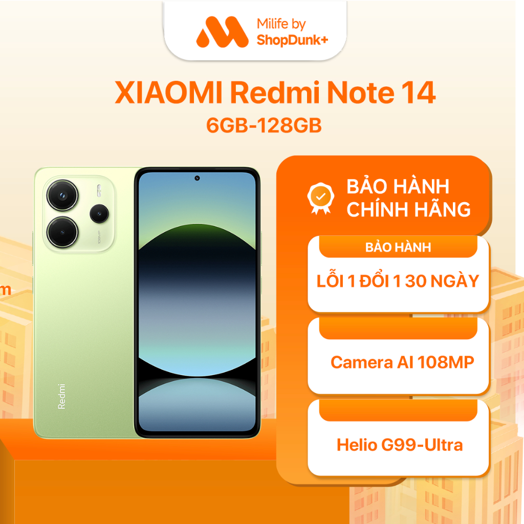 [Đã Kích Hoạt T1/2026] Điện Thoại Xiaomi Redmi Note 14 6GB 128GB Chính Hãng BH 18 Tháng