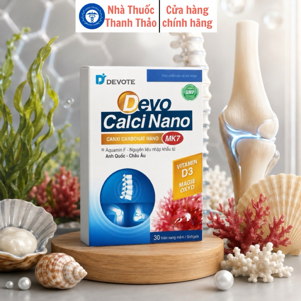 Devo Calci Nano - CANXI CARBONAT NANO - MK7 - Aquamin F Hỗ trợ xương - chắc răng - tăng chiều cao