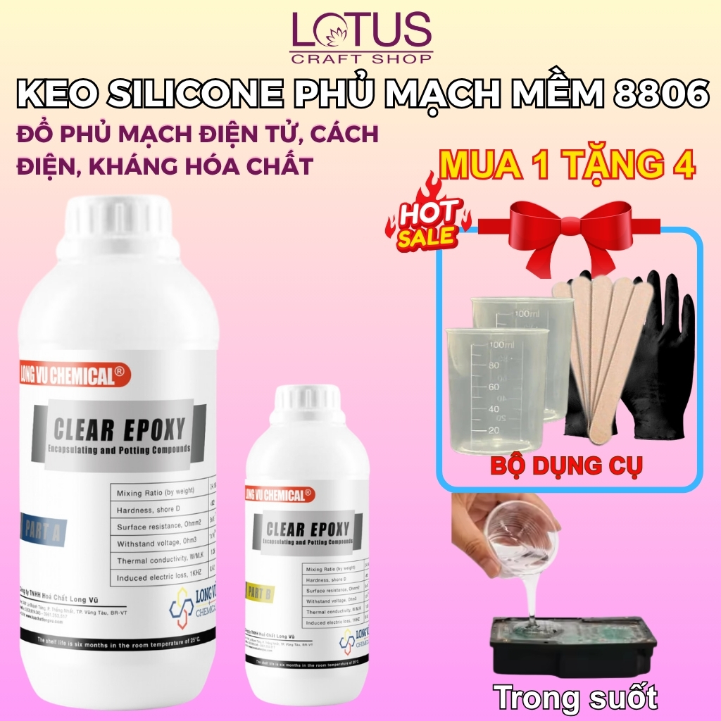 Keo Epoxy Phủ Mạch Điện Tử Trong Suốt, Kep Epoxy Phủ Tấm Pin Năng Lượng Mặt Trời Chịu Nhiệt - Bộ 1kg