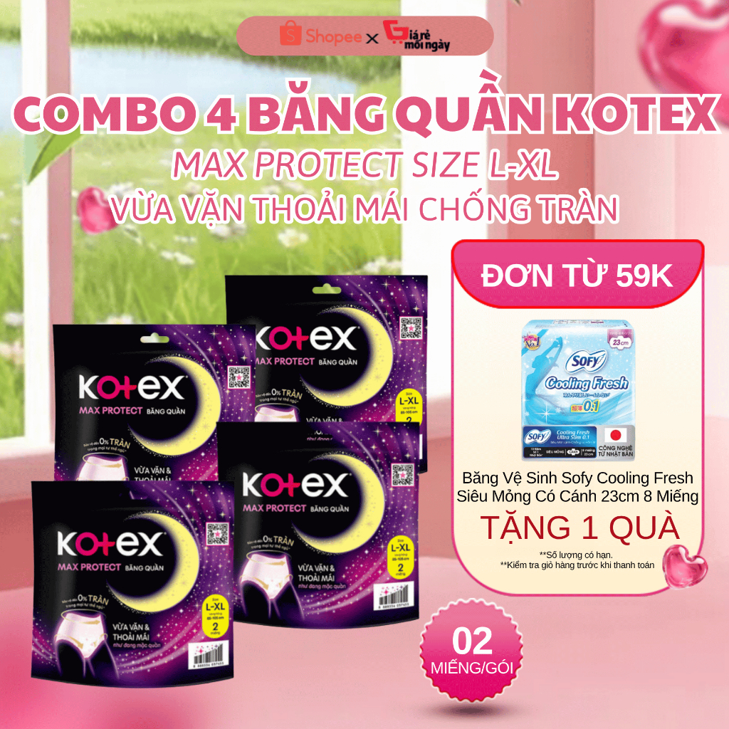COMBO 4 BĂNG QUẦN KOTEX MAX PROTECT 2 CHIẾC SIZE L - XL