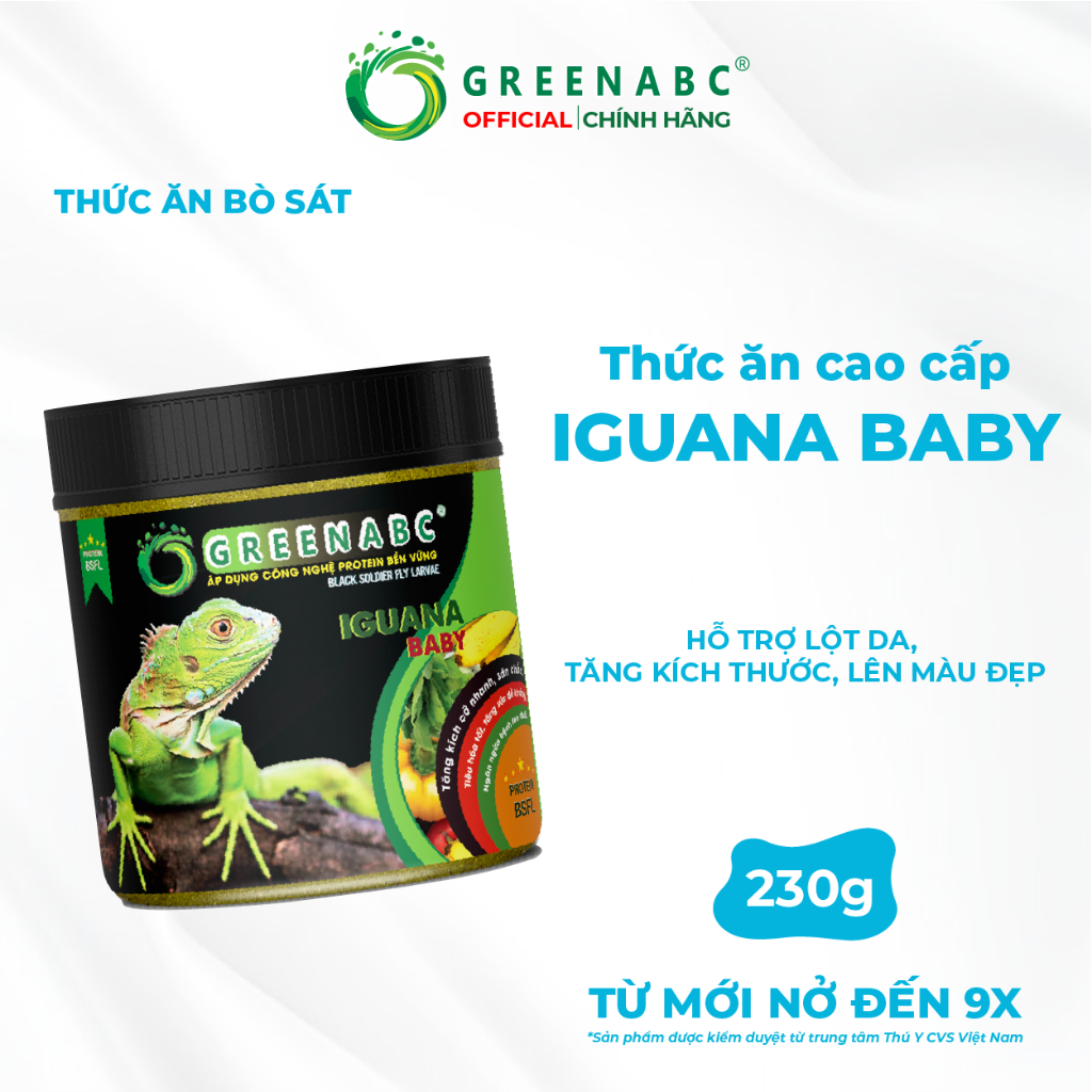 Thức ăn Iguana Baby GREENABC - Dinh dưỡng cao cấp cho Igu từ mới nở đến 9x. Hộp 230g