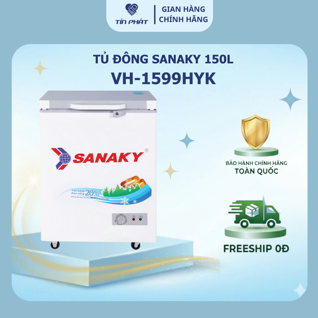 [ Miễn phí giao lắp HN ] Tủ Đông Sanaky dàn đồng 150 lít VH 1599HYK - Hàng chính hãng