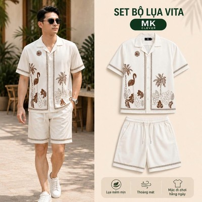 Set Bộ Nam Vita MK CLEVER chất lụa mịn mát, áo thiết kế cổ Cuban thoáng mát, co giãn, form dáng thoải mái, trẻ trung