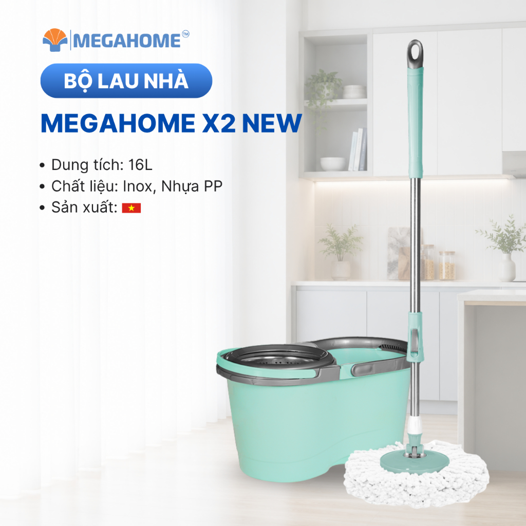 Bộ lau nhà thông minh xoay 360 độ Megahome X2 New Megahome mâm nhựa Megahome