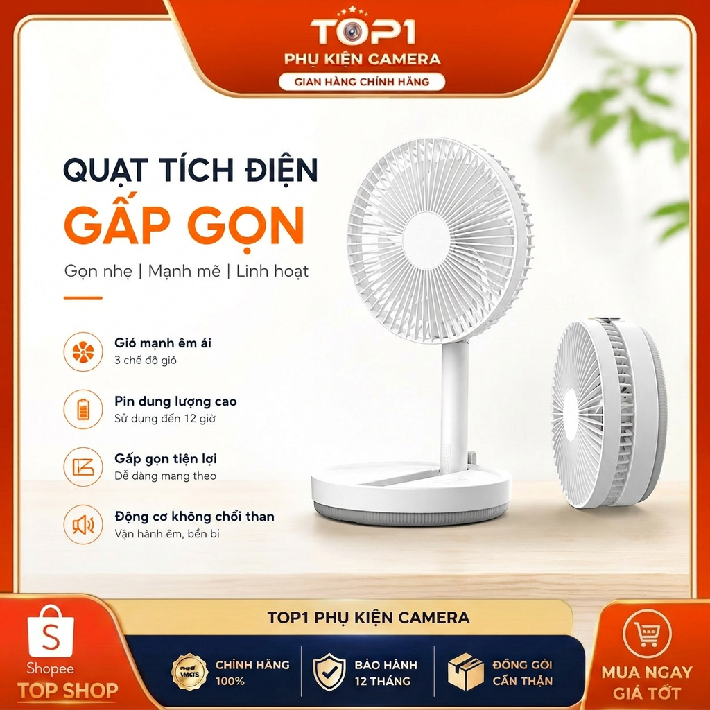 Quạt tích điện gấp gọn Xiaomi 3Life 008, dung lượng pin 8000mAh, có thể quay chuyển hướng 150 độ